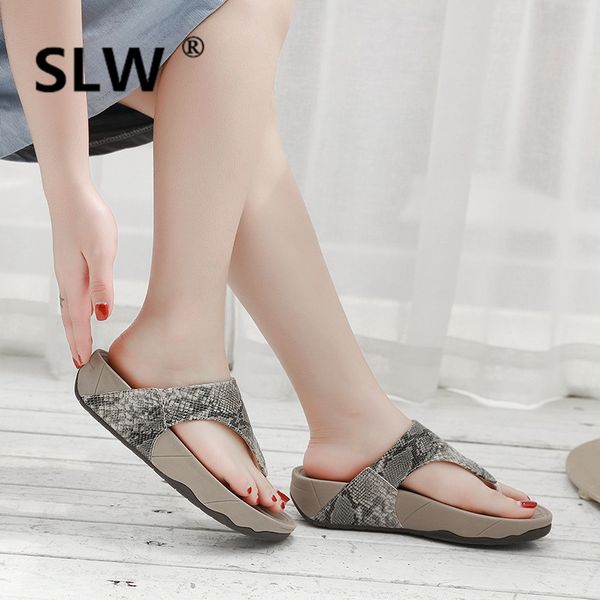 

wedge heel plus size female flip flops beach new 2019 leather slippers thongs med shoes ladies summer sandals slides wedges pu, Black