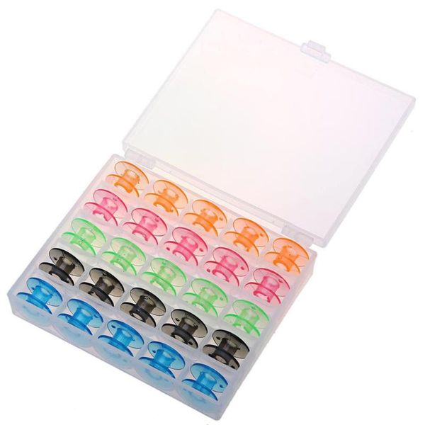 

25 grid clear storage case box plastic mini bobbin case set with 25pcs empty colorful bobbins spool arts crafts sewing tool, Black