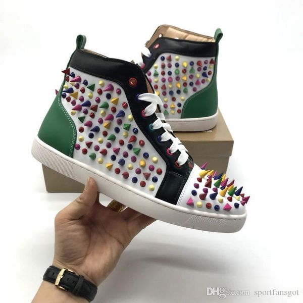 

version big size eur47 spike red bottom fashion designer shoes high cut spike sedue calf sneaker luxury party wedding shoes casual shoes, Black