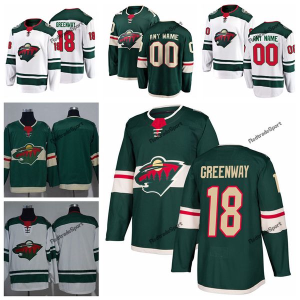 

2019 minnesota wild greenway hockey jerseys mens custom name home green white #18 j greenway stitched hockey shirts s-xxxl, Black;red
