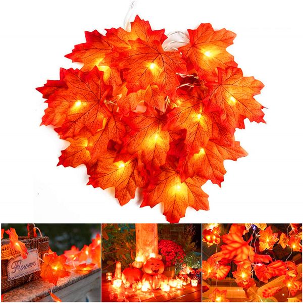 Dekor Güz Işıklar decoraions Hasat Dekor Şükran Noel Dekor Işıklı Garland Akülü Maple Leaf Dize Lambaları Fall