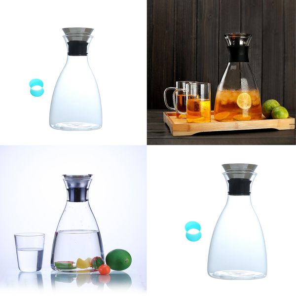 

pack of 2clear glassheat resistant pitcher teapot water juice beverage bottle tea jug drinkware with flow lid