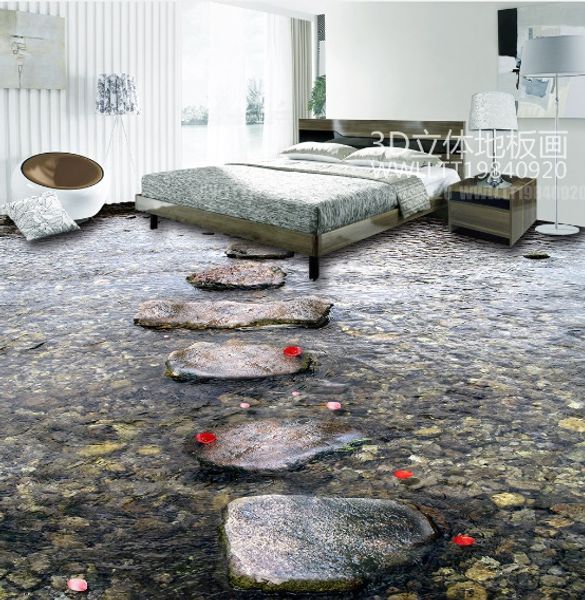 

self-adhesive] 3d stone road in the water 1449 floor wallpaper mural wall print decal wall murals