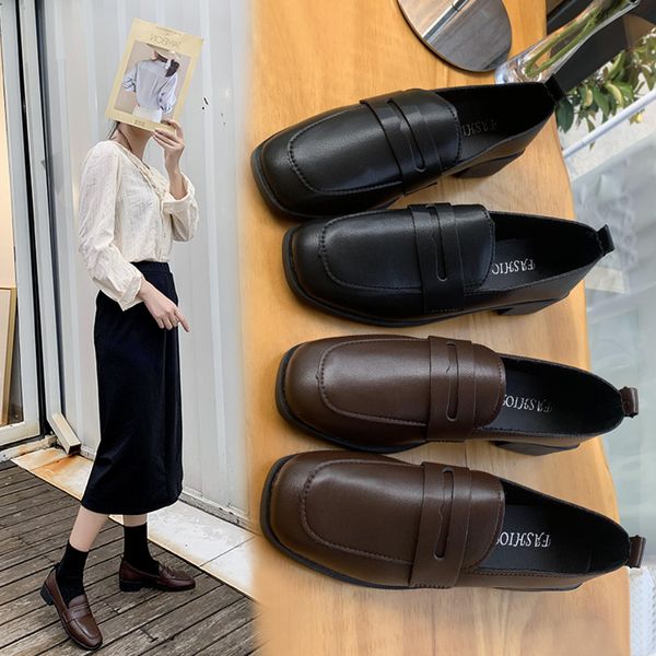 

womens derby shoes shallow mouth british style women's heels modis slip-on casual female sneakers loafers with fur black flats