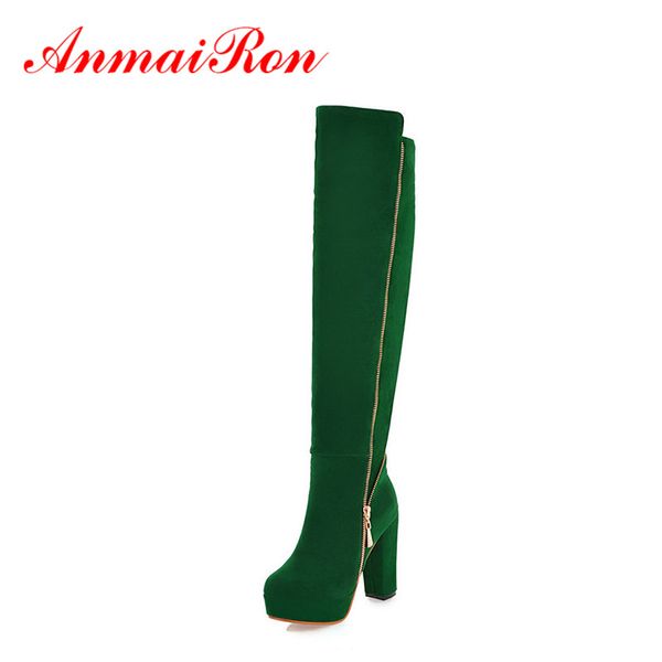 

anmairon chains knee-high boots for women high heel boots women snow fashion winter trend of the new warm long boot shoes, Black