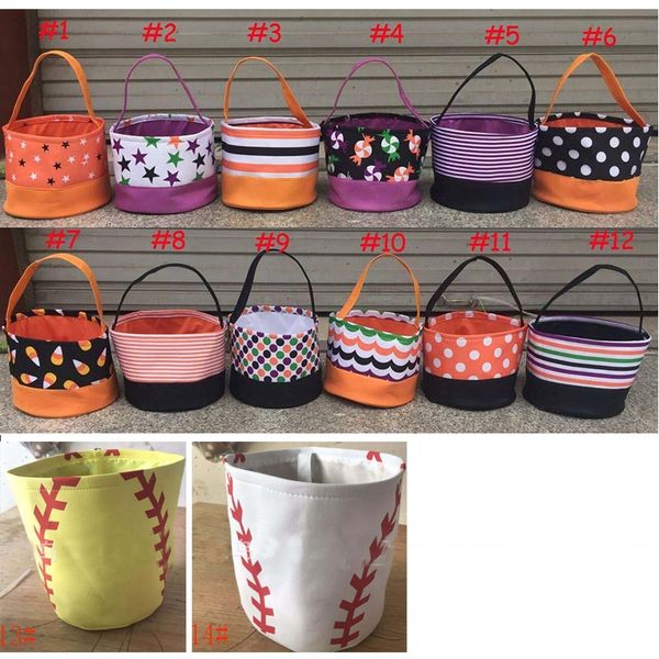 

halloween bucket bag pumpkin polka dot bat striped polyester baseball handle tote bags halloween candy baskets 14 designs fa2449