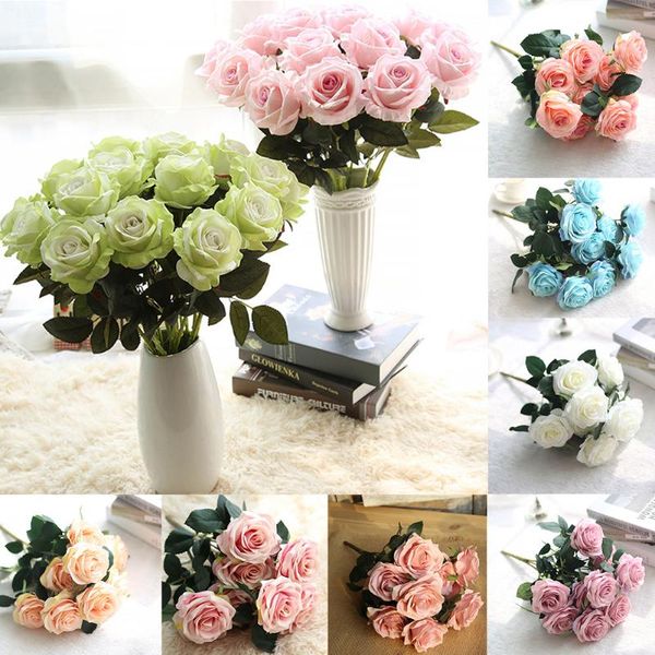 

10 heads silk rose artificial flowers fake bouquet wedding party decor nice for festival party supplies and valentine's day gift