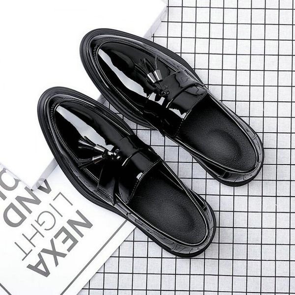 

new men dress shoes british breathable trend shoes patent leather fashion men oxford c21-39, Black
