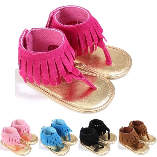 

baby girls kids sandals tassel anti-slip summer crib shoes soft sole prewalkers, Black;red