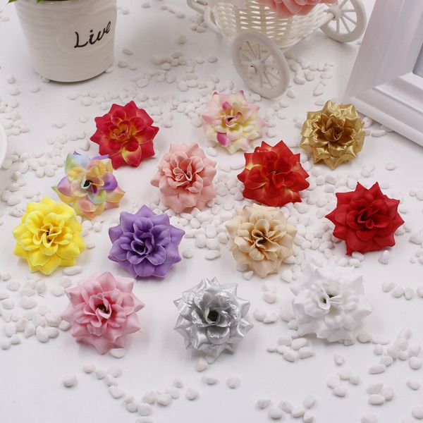 

10pcs 4.5cm silk rose artificial flower heads diy kissing ball bride wreath garland christamas halloween party gift box decor