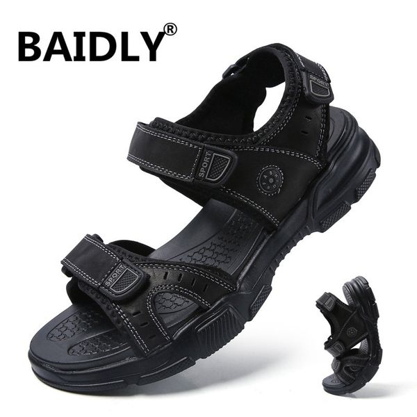

fashion summer sandals men leisure beach men shoes genuine leather sandals outdoor men's shoes sandalia masculina, Black