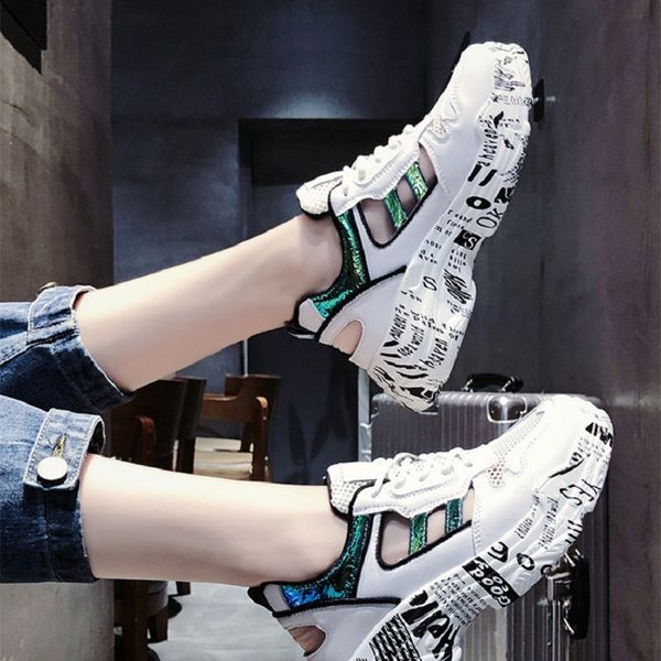 

2019 summer new version of wild thick-soled casual hollow old women's shoes, Black