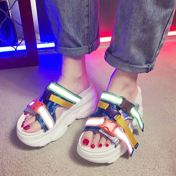 

lucyever 2019 women slipper high heels wedges platform female sandals ladies fashion colorfull mules clogs summer shoes woman, Black