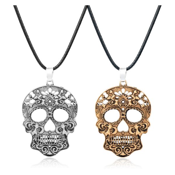 

mqchun 2018 fashion classic mexican sugar skull necklace of the dead skeleton pendant necklace men's charm jewelry gift, Silver