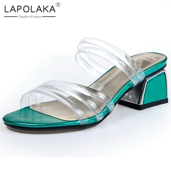 

lapolaka 2020 new design mules women sandals peep toe strange style heels slip-on summer casual woman shoes, Black