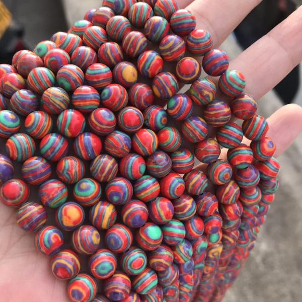 

8mm colorful malachite stone beads round loose synthetic malachite beads green red for jewelry making diy strand 15, Black