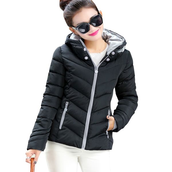 

women's down & parkas long sleeve lined solid hooded elegant warm coat trench autumn women jacket zippered ultra light short quilted wi, Black