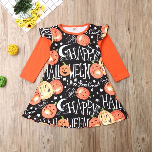 

Kids Baby Girl Dress 2019 Toddler Autumn Round Neck Halloween Ruffle Long Sleeve Pumpkin Party Dresses Clothes Clothing Orange