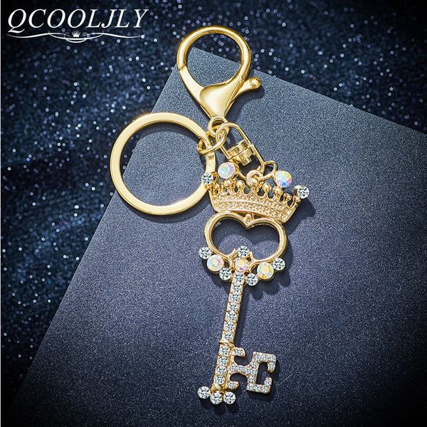 

qcooljly rhinestone crystal pendant charm crown keychain ring keyring valentines gift women men key chains jewelry, Silver