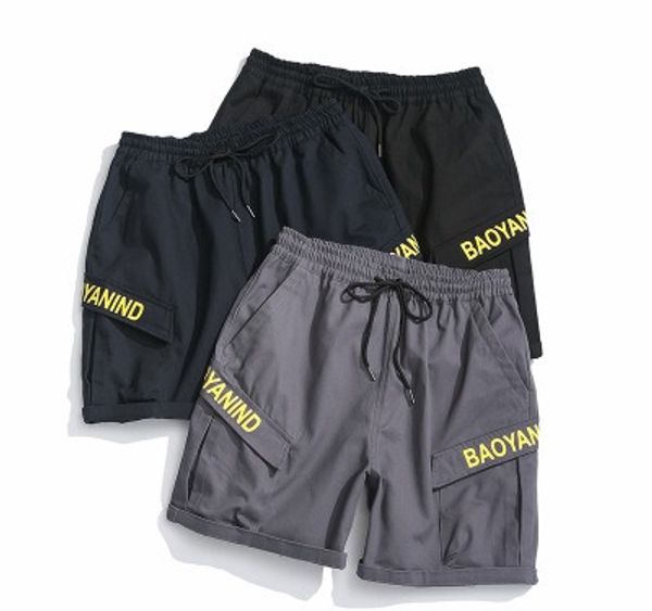 

mens summer fashion cargo shorts hot sell casual loose pants letter print breathable male sport clothing, White;black
