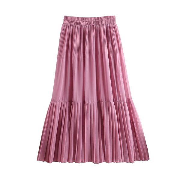 

skirts pleated skirt for women candy color chiffon clothes mujer faldas fashion long high waist casual solid beading w215, Black