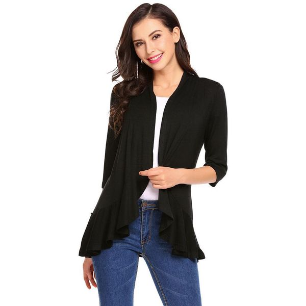 Grosshandel Frauen Casual Open Front Volant Saum Drei Viertel Armel