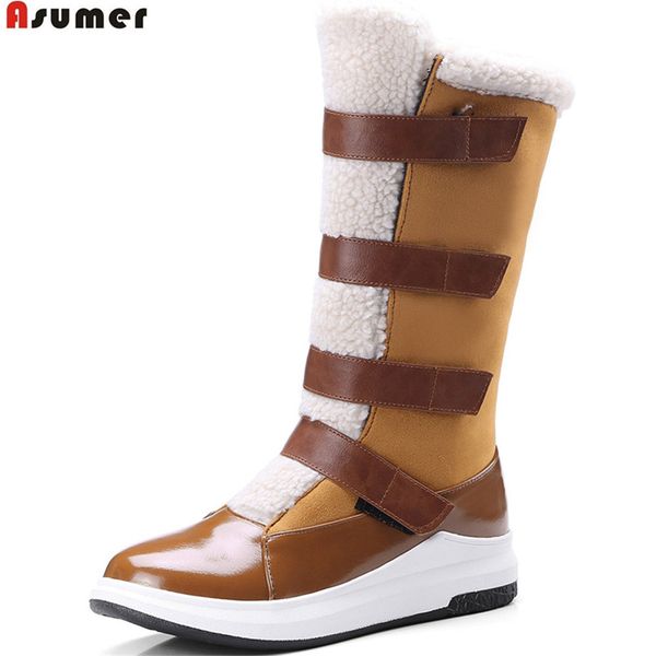 

asumer 2020 winter women boots round toe keep warm comfortable ladies boots flat with black brown fashion mid calf