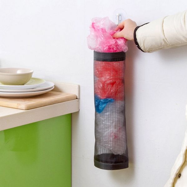

creative hanging kitchen gare storage grid garbage bag storage bag