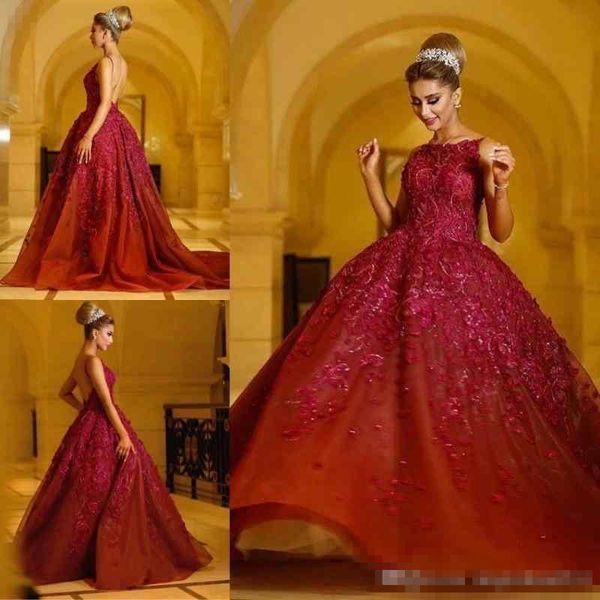 

2019 luxury lace applique ball gown prom dresses bateau neckline backless sweep tranin organza formal occasion wear pageant party gown, Black