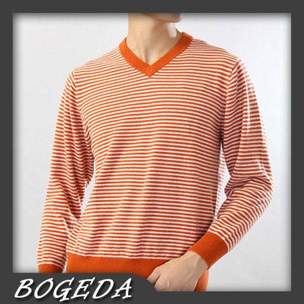 

cashmere sweater men's pullover fashion style green orange stripe natural fabric stock clearance ing, White;black
