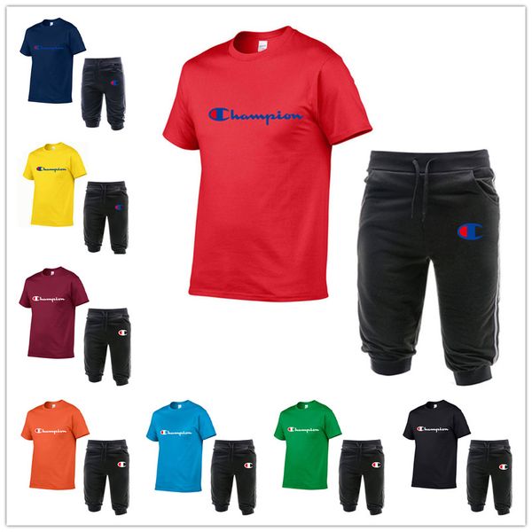 

Champion brand men de igner track uit hort leeve t hirt and capri pant trou er 2 piece hort et fa hion brand men port wear c62603