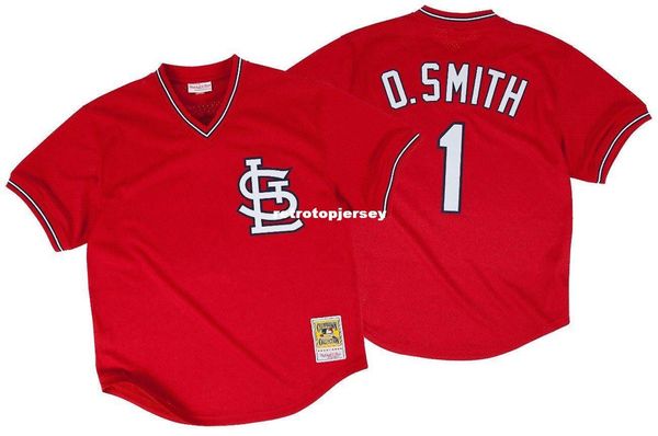 

ozzie smith st. louis #1 mitchell & ness retro 1996 red bp jersey, Black;blue