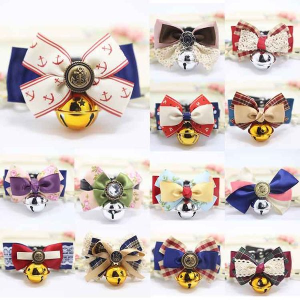 Collari per gatti con campanelli Papillon Gatti Papillon di sicurezza Elastico Papillon Campana multi colori Forniture per animali Cucciolo Gattino Campana Collare Bowknot