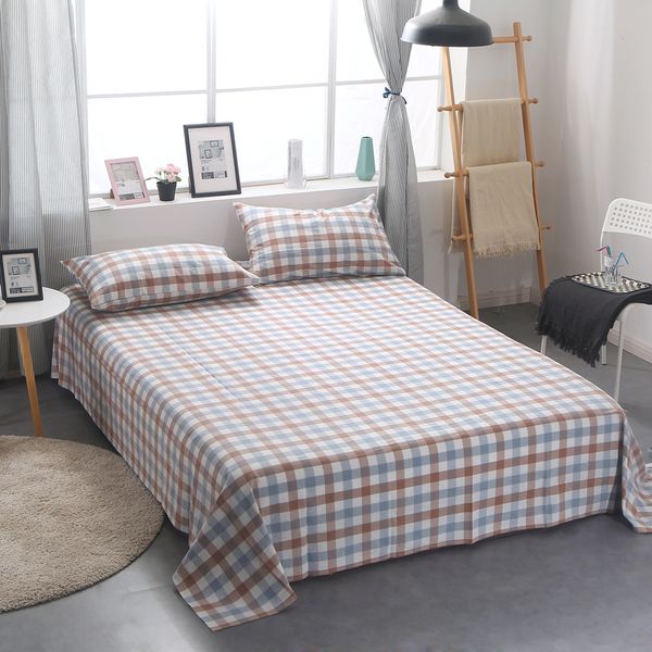 

cotton washed cotton bed sheet one-piece cotton fabric simple plaid solid color double sheets dormitory bed summer custom