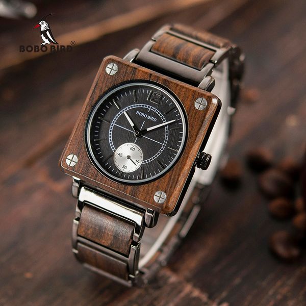 

bobo bird luxury wood watches men quartz wristwatch timepiece new design gift relogio masculino in gift box l-r14, Slivery;brown