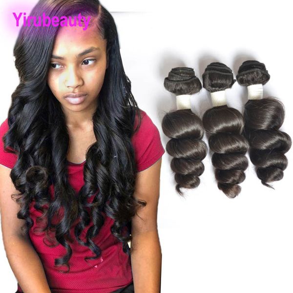 

peruvian human hair loose wave 3 bundles virgin hair extensions three pieces one set double wefts, Black