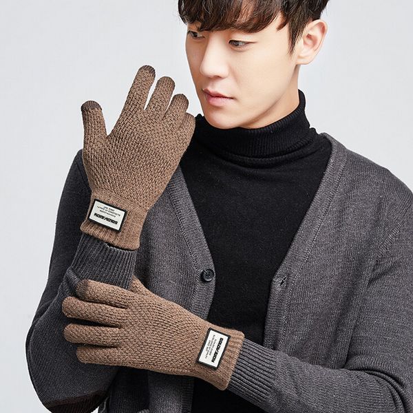 

men winter warm kint full finger fleece lined touch screen thermal gloves, Blue;gray