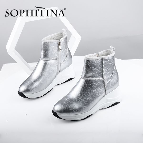 

sophitina wool new boots very warm comfortable wedge round toe fashion design solid sewing sport style shoes women's boots cq01, Black