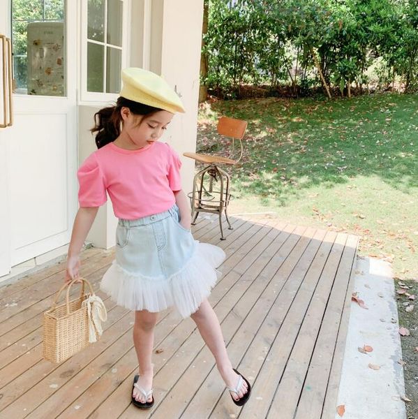 

2020 new girls t-shirt summer cotton short sleeve fashion girls 2-8 t hv212, Blue