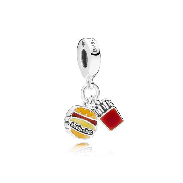 

new 100% 925 sterling silver 1:1 genuine brand new hamburger and fries charm small pendant fit diy bracelet original 797211enm gift, Black