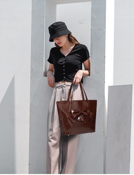 

large sweet tote zipper woman volume leather lady fashion bow handbag lace luxury shopping designer bags gfffl, Red;black