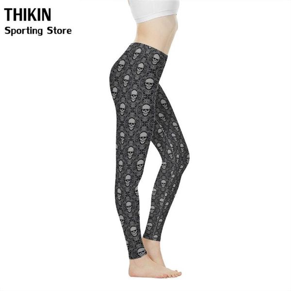 

thikin fashion girl black skull printing sports running yoga pants for women fitness sports yoga leggings gym compression pants, White;red
