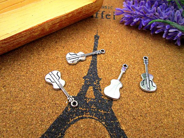 

90pcs--guitar charms, antique tibetan silver tone music instrument guitars charm pendants 27x10mm, Bronze;silver