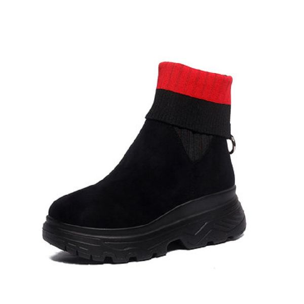 

2019 winter new ladies fashion boots, versatile, comfortable, breathable, elastic, high- wedge, non-slip, women's boots, Black