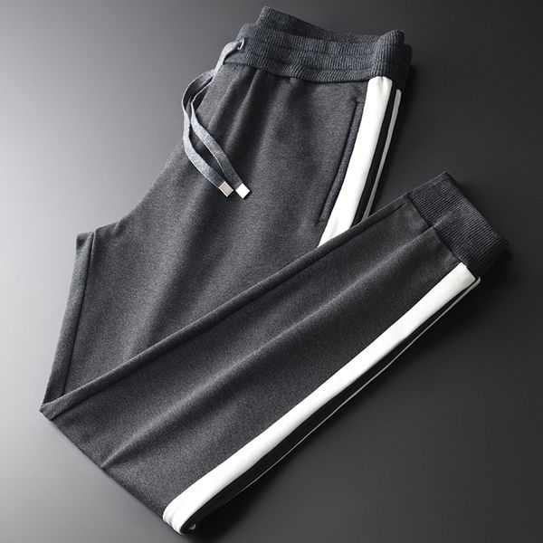 

new thick mens pants luxury ribbon contrast color splice casual sport male pants plus size 4xl elastic waist male trousers, Black