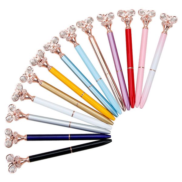 

new design fashion 15 colors creative butterfly diamond metal ballpoint pen luxury pen fashion school office supplies christmas gifts, Blue;orange