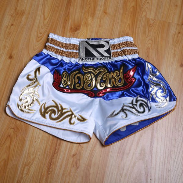 

2019 men's boxing pants printing shorts fight grappling short polyester kick gel boxing muay thai pants thai shorts, Blue
