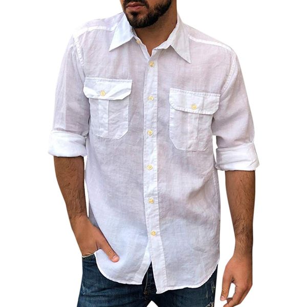 

autumn new fashion casual men brand shirts 2019 cotton chic button pockets solid camisa long sleeve shirt men white streetwear, White;black