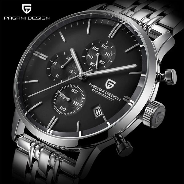

pagani design watches men waterproof 30m genuine leather japanese vk67 movement quartz watch relogio masculino, Slivery;brown