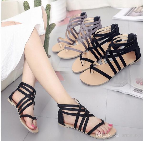 

2018 womens shoes flat heel rome sandals sale hollowed sandals & flip flops breathable summer plus size female shoes+gift lipstick, Black